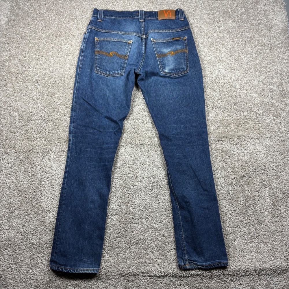 Nudie Jeans Thin Finn Mens 33x32 Slim Tapered Blue Denim Jeans Made in Italy
